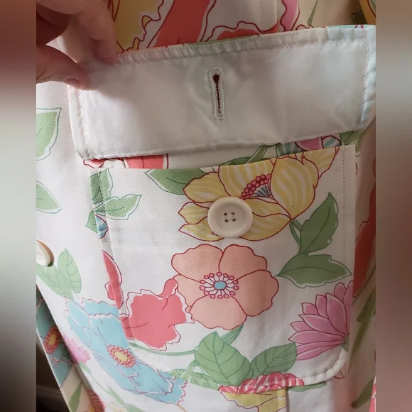 Willi Smith Floral Trench Coat, 100% Cotton, Women's Medium, Long Coat - Picture 4 of 7